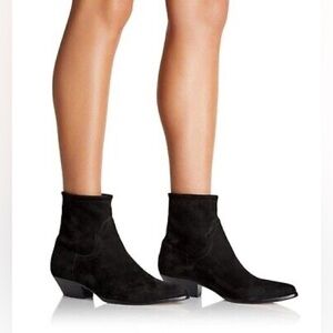 Tamara Mellon Go West Stretch Suede Ankle Boots Black Size 38 EU/8 US